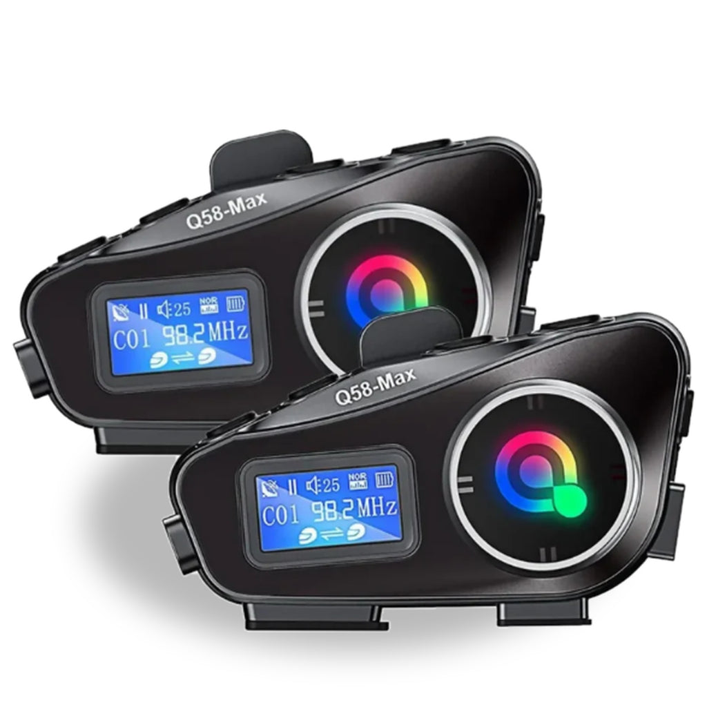 Intercomunicador Bluetooth para Casco de Moto Q58-Max – Pack x2 | Alcance 500m, Radio FM y Batería 25h