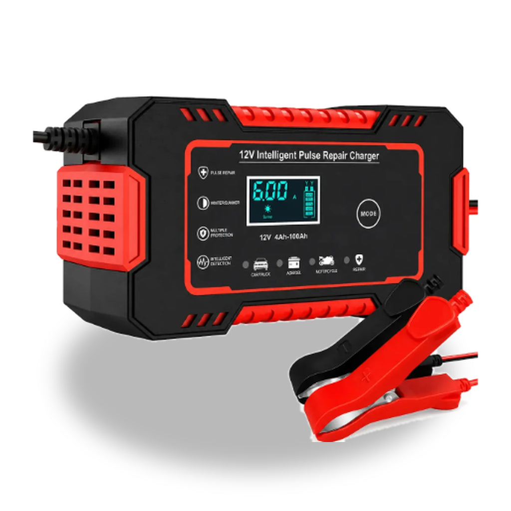 Cargador Inteligente de Batería 12V 6A – Carga, Repara y Mantiene Baterías de Moto y Carro (4Ah-100Ah)
