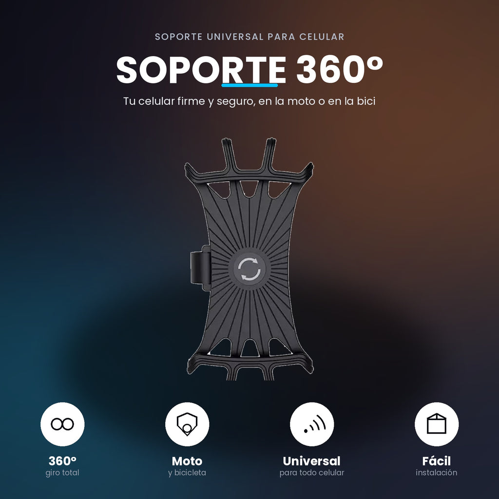 Soporte Universal para Celular Moto y Bicicleta – Giro 360°, Silicona Flexible