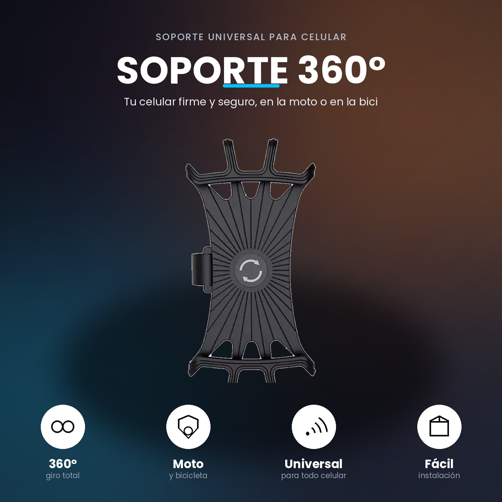 Soporte Universal para Celular Moto y Bicicleta – Giro 360°, Silicona Flexible