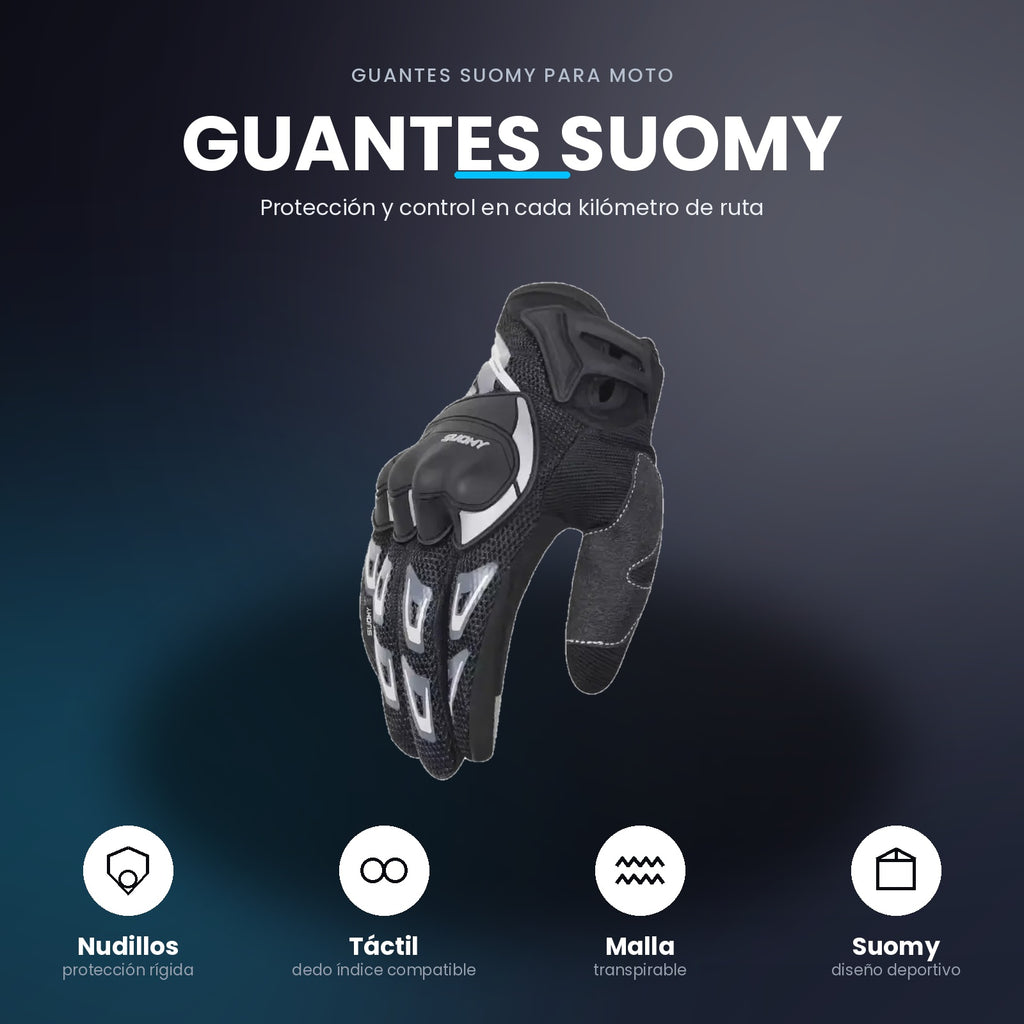 Guantes Suomy para Moto con Protección en Nudillos y Dedo Táctil