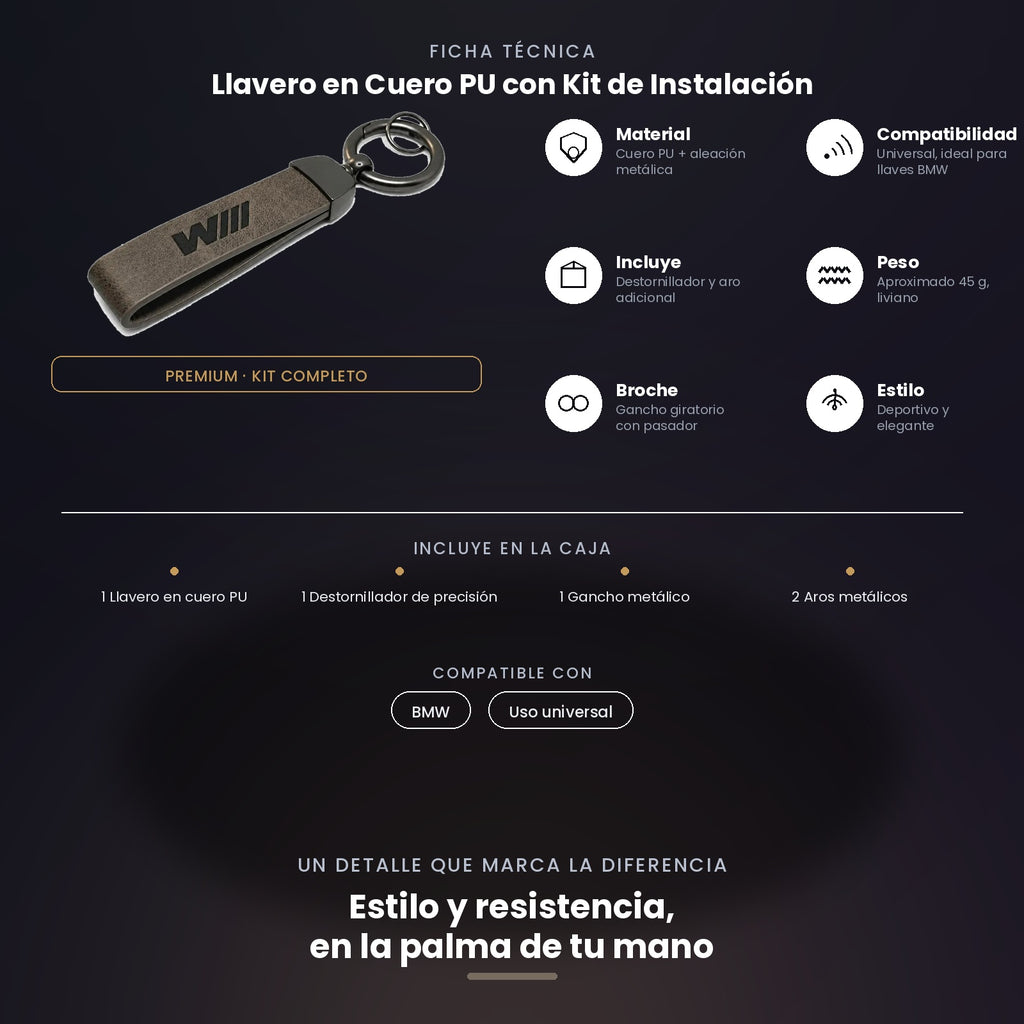 Llavero en Cuero PU Premium con Kit de Instalación – Compatible con BMW