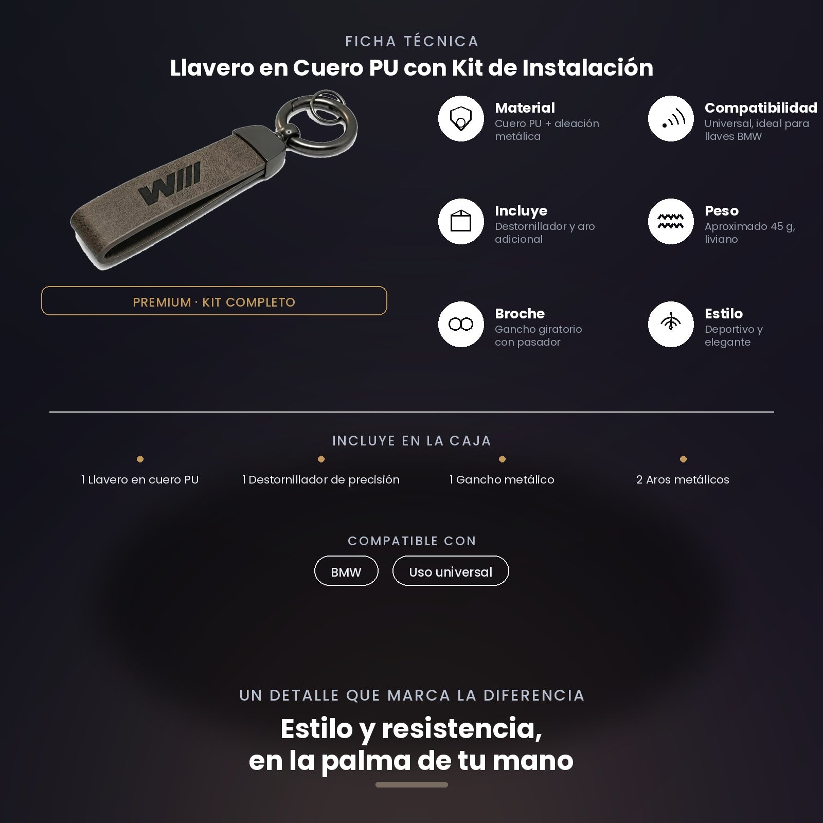 Llavero en Cuero PU Premium con Kit de Instalación – Compatible con BMW